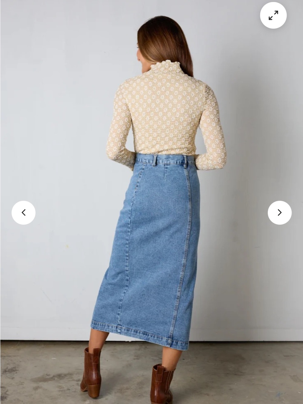 Vestique Lexi Denim Midi Skirt S Button Front High Rise Slit Medium Wash Y2K - Picture 2 of 11